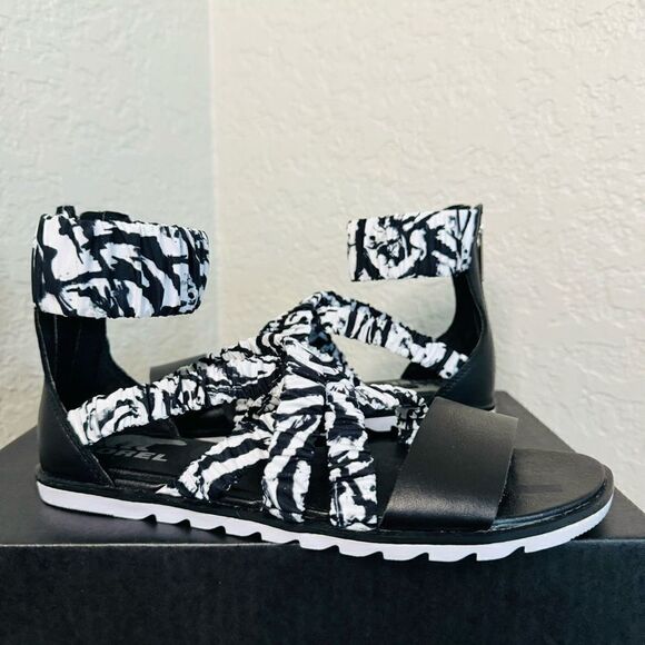 SOREL Ella‎ II Ankle Strap Sandal, Comfort Walking Shoe White Black Size 7, NWT - Picture 7 of 15